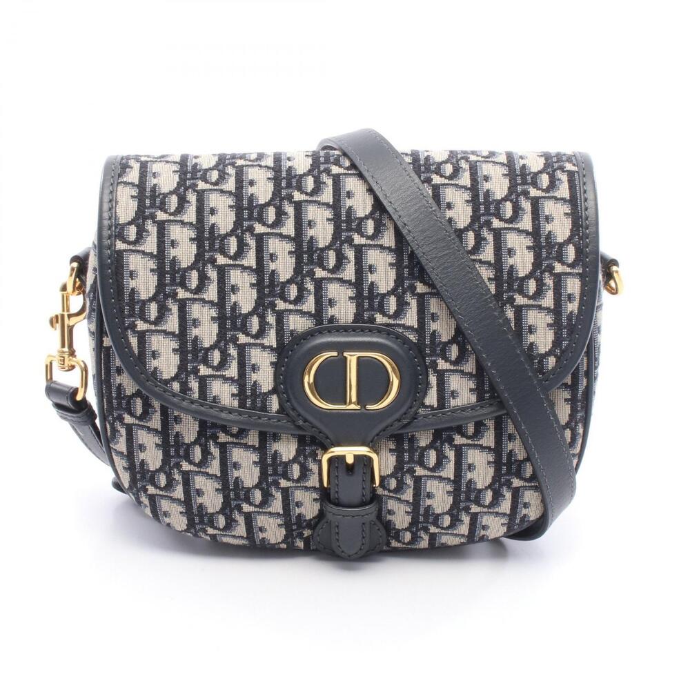 Dior Boy Oblique Jacquard Shoulder Bag Canvas Leather Navy Blue Gray - Picture 1 of 6